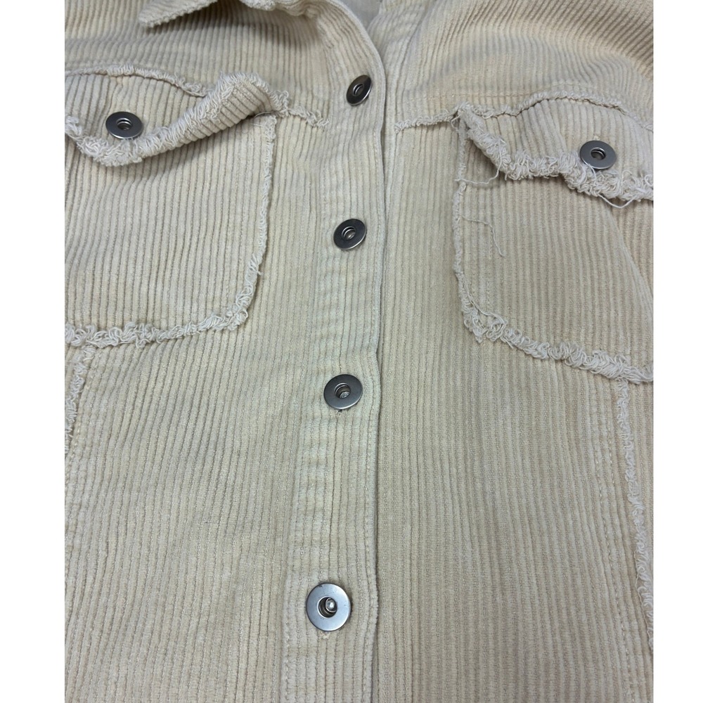 New In Beige Corduroy Shacket - M - Raw Hem Button Down Boho Western - Picture 9 of 14